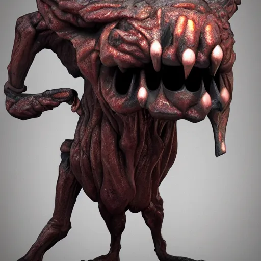 Image similar to disneys goofy demon. eldenring boss, zbrush, arnold render, unrealengine 5, dark souls, horror, extremely detailed