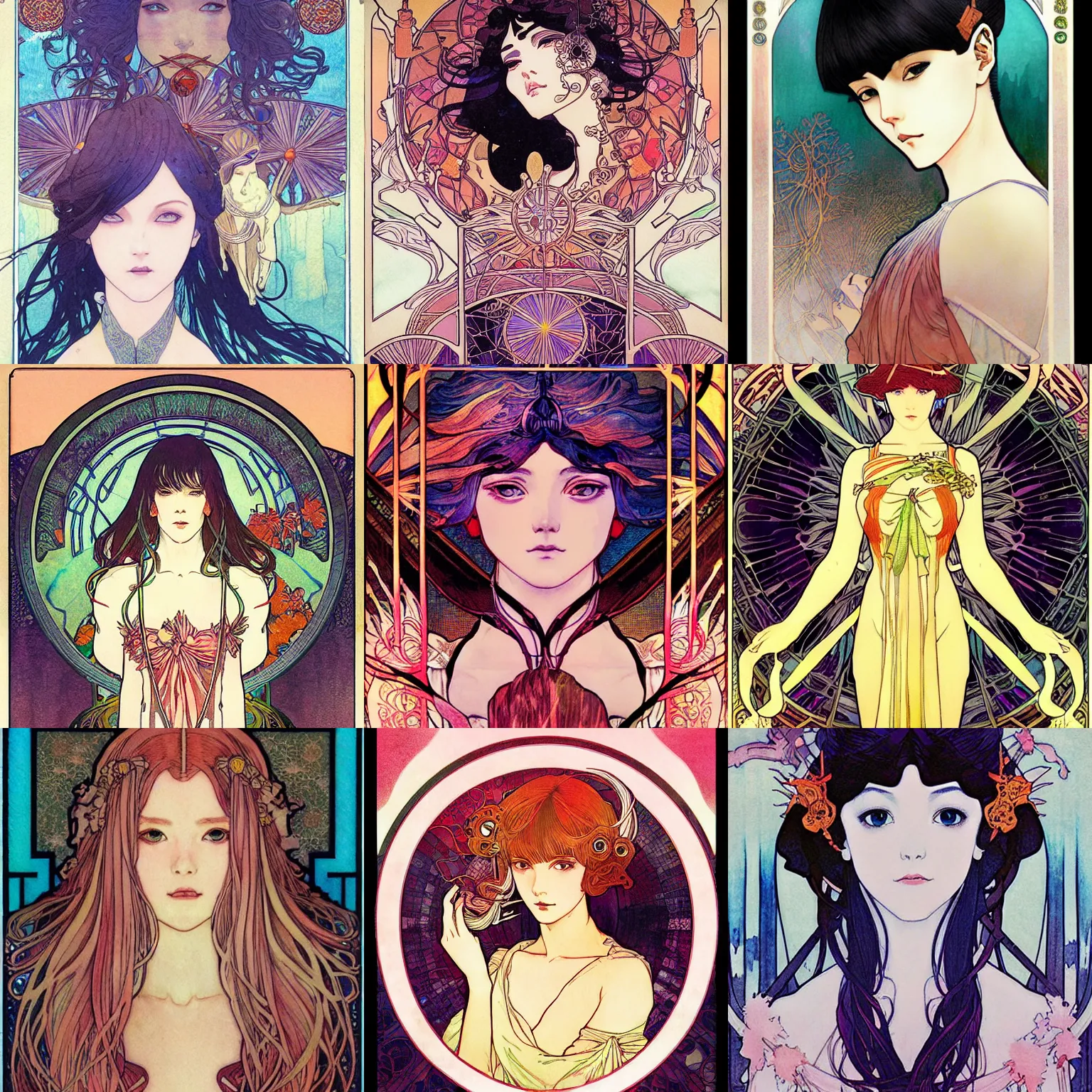 Prompt: sulfur. beautiful, realistic symmetrical portrait painting by mucha and kuvshinov and bilibin. synthwave watercolor, thick linings, manga