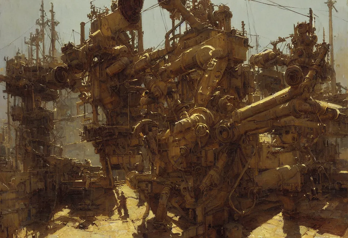 Image similar to us soldier in shipyard dieselpunk painting by gaston bussiere, craig mullins, j. c. leyendecker