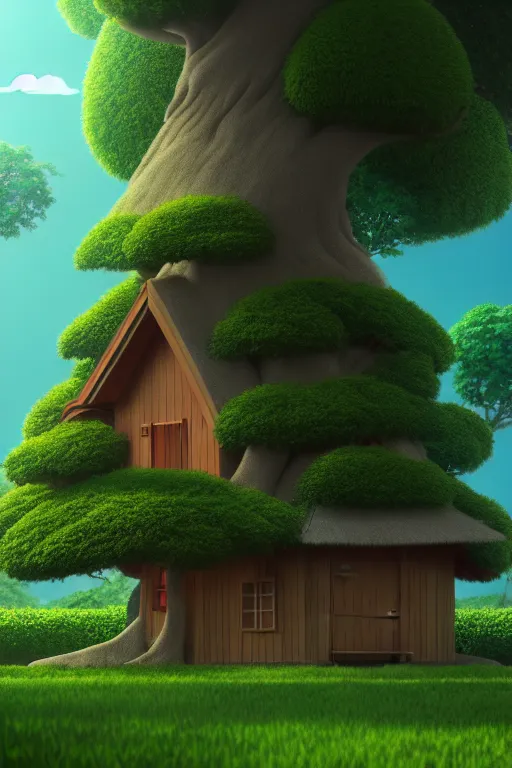 Image similar to the tree is a house, studio ghibli, octane render, 4 k