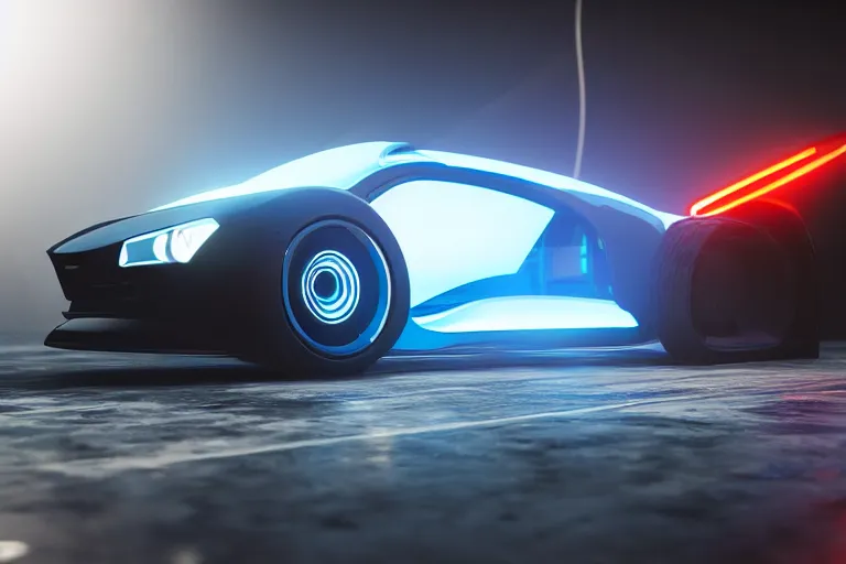 Image similar to cyberpunk alien concept inspired sports car, futuristic look, highly detailed body, very expensive, photorealistic camera shot, bright studio setting, studio lighting, crisp quality and light reflections, unreal engine 5 quality render