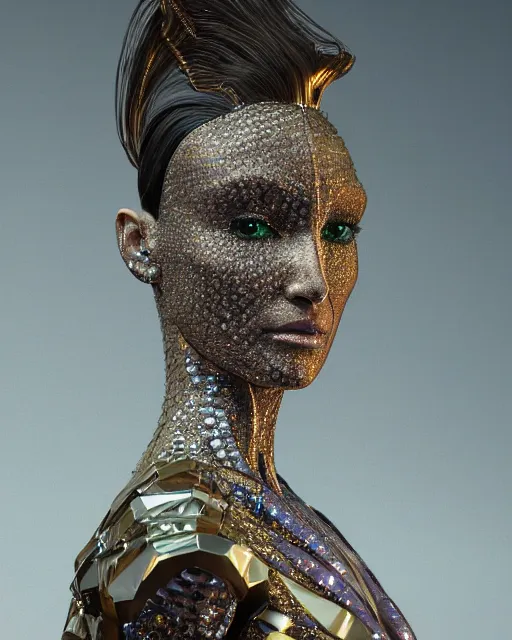 Image similar to a highly detailed metahuman 4 k close up render of an alien goddess bella hadid monument celine bernaerts makeup in iris van herpen dress schiaparelli in diamonds crystals swarovski and jewelry iridescent in style of alphonse mucha gustav klimt trending on artstation made in unreal engine 4