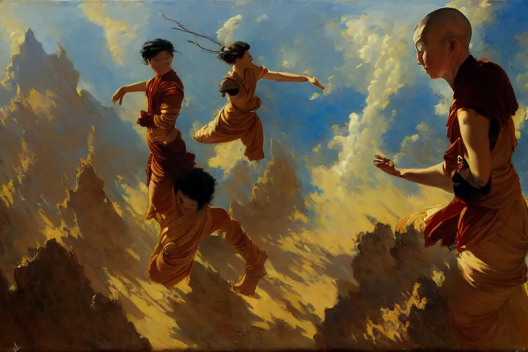 Image similar to air bender, painting by gaston bussiere, craig mullins, j. c. leyendecker