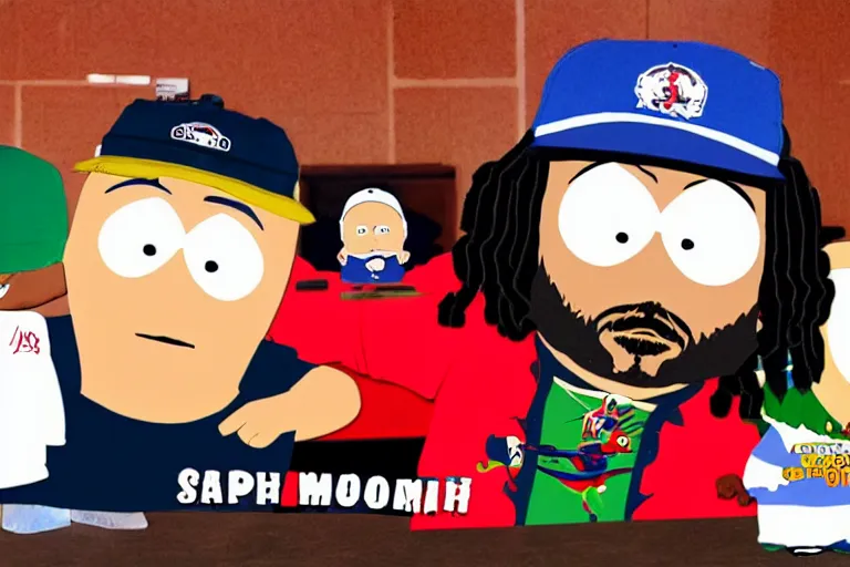 Image similar to crab people south park hyper-realistic photo meeting snoop dogg and eminem