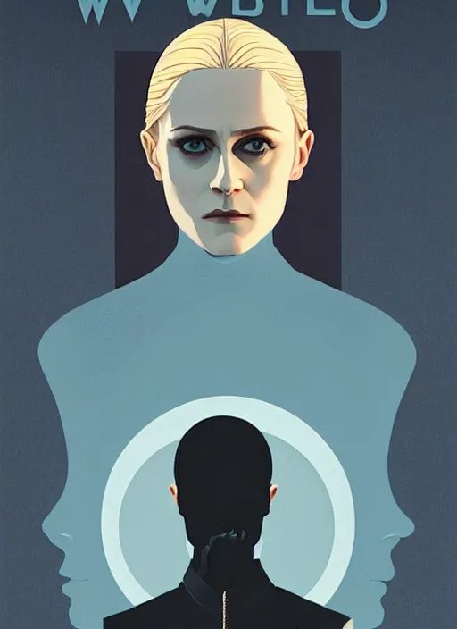 Image similar to poster artwork by Michael Whelan and Tomer Hanuka, a portrait of Evan Rachel Wood in Westworld, clean