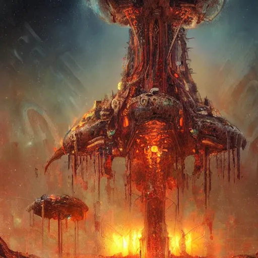 Image similar to abandoned alien temple made of circuits by raymond swanland, highly detailed, bright tones