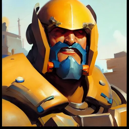 Image similar to greg manchess portrait painting of man - at - arms as overwatch character, medium shot, asymmetrical, profile picture, organic painting, sunny day, matte painting, bold shapes, hard edges, street art, trending on artstation, by huang guangjian and gil elvgren and sachin teng