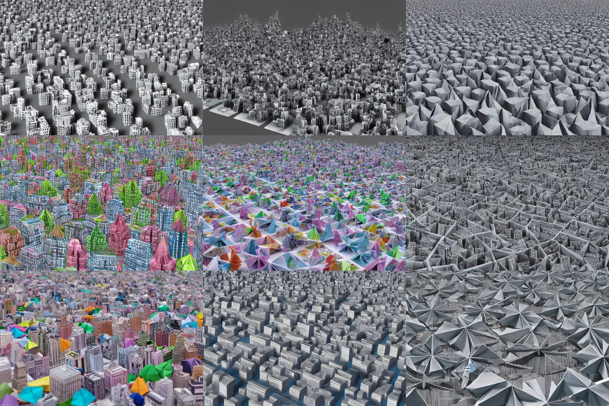 Prompt: origami city, hyper realistic, 8k