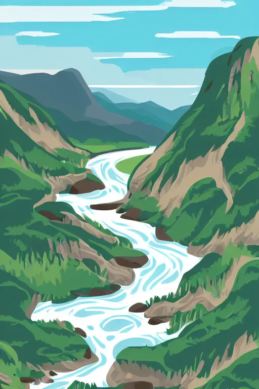 Image similar to mountaintop river flat vector a storybook illustration trending on artstation