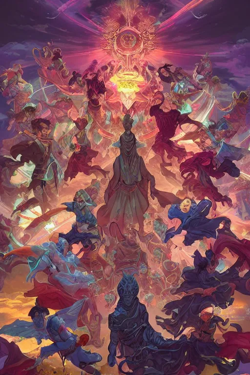 Image similar to council of ascended masters by artgerm, tooth wu, dan mumford, beeple, wlop, rossdraws, james jean, marc simonetti, artstation giuseppe dangelico pino and michael garmash and rob rey and greg manchess and huang guangjian and makoto shinkai