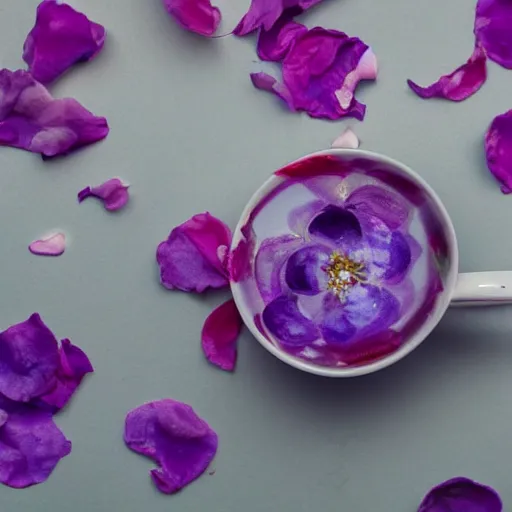 Prompt: waterpaint top view of a cup of sakura petals tea