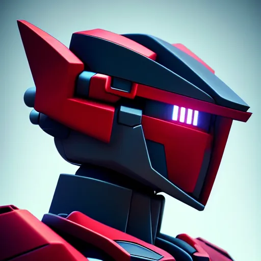 Prompt: gundam head, v - fin, octane render, soft light, mekka, behance, vector, highly detailed illustration, realistic, black and red metal design, artstation. com, by greg rutkowski,