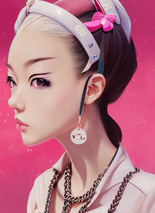 Image similar to a pin up and beautiful fashion dreamlke japan girl with lv jewelry, character art, art by artgerm, wlop, loish, hyperdetailed, 8 k realistic, symmetrical, global illumination, radiant light, frostbite 3 engine, cryengine, dof, trending on artstation, digital art, chanel, dior, detailed background