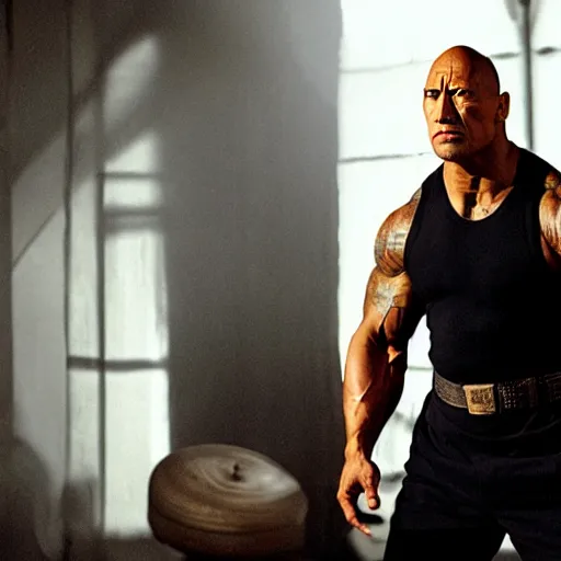 Image similar to film still of dwayne johnson as ip man, pose wing chun style