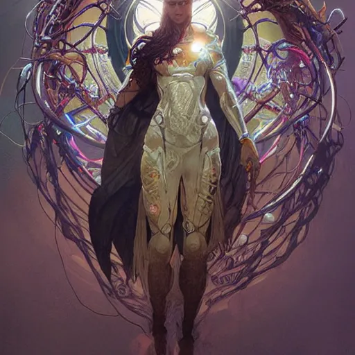 Image similar to cyborg druid entanglement milky way, epic lighting, sketch illustration, ultra detailed, art by artgerm and greg rutkowski and alphonse mucha