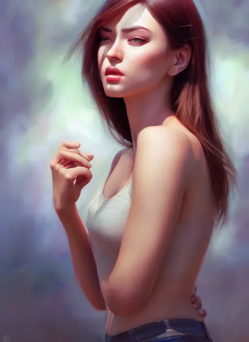 Image similar to photo of a gorgeous young woman in the style of stefan kostic, realistic, sharp focus, 8k high definition, insanely detailed, intricate, elegant, art by stanley lau and artgerm