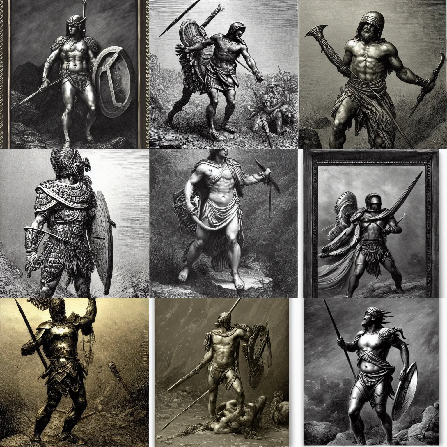 Prompt: spartan hoplite by gustave dore