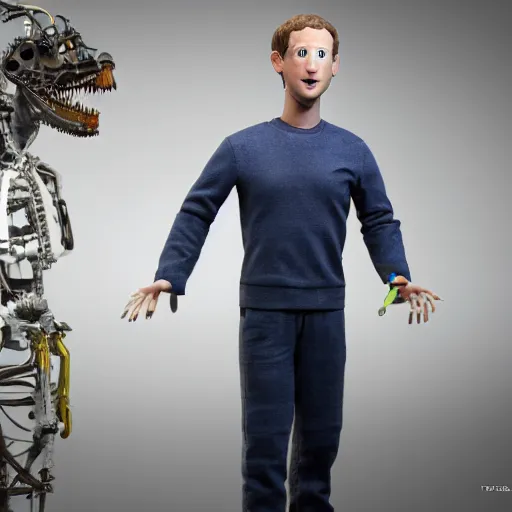 Prompt: animatronic Mark Zuckerberg, exposed mechanics, photo, Stan Winston studios, detailed, 4k