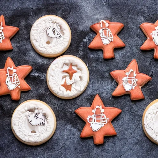 Image similar to Cute cookies with cowboys and horses for the decorations high definition of close up macro shot award winning magazine photo