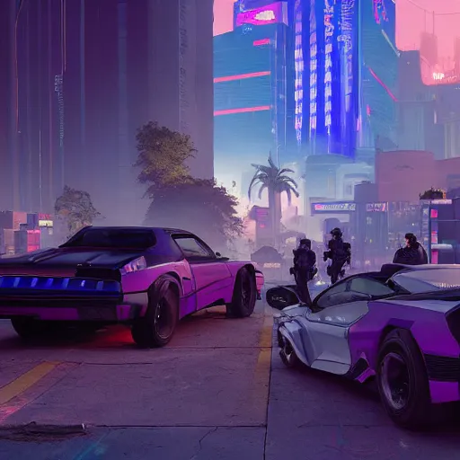 Image similar to cyberpunk 2 0 7 7 cop, purple and blue hour, art by craig mullins