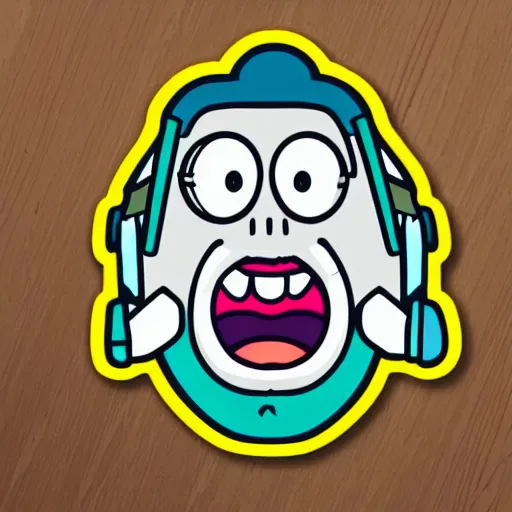 Image similar to a pickle-rick, svg sticker, vector art, wearing headphones, jamming to music