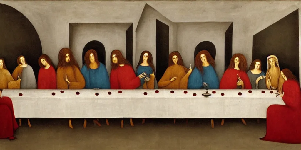 Prompt: The Last Supper by Leonora Carrington