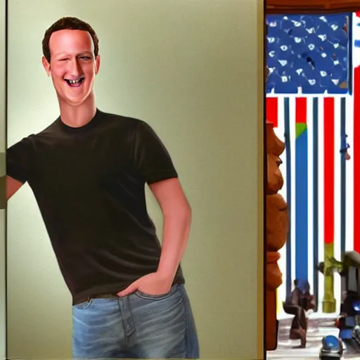 Prompt: mark zuckerburg with a small body. hyperrealistic photorealistic, detailed background, detailed features, radiant lighting