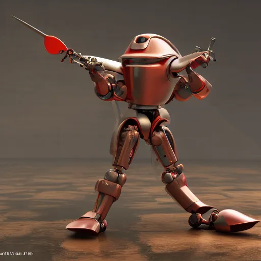 Image similar to a toy figure of a robot with a sword, a raytraced image by Yoshiyuki Tomino, polycount, toyism, marvel comics, polycount, made of trash