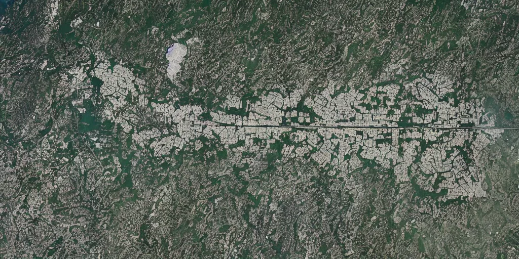 Image similar to satellite view of a town shaped like an alligator