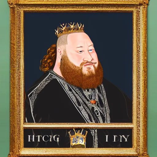 Prompt: action bronson, portrait, action bronson as king henry viii, regal, king, stately, painting