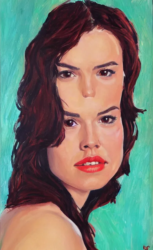 Prompt: A sexy Daisy Ridley painting, vibrant