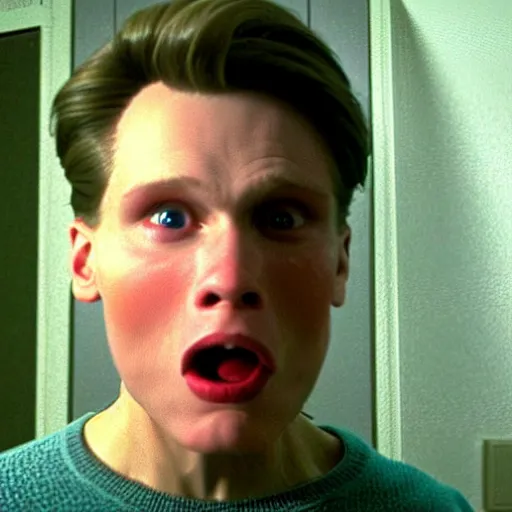 Image similar to Live Action Still of Jerma in Home Alone, real life, hyperrealistic, ultra realistic, realistic, highly detailed, epic, HD quality, 8k resolution, body and headshot, film still