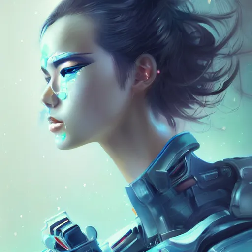 Image similar to portrait of a beautiful women by pu hua, cyberpunk art, pixiv contest winner. futuristic. detailed painting