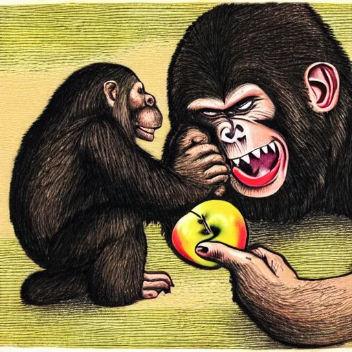 Image similar to an apple being devoured by an ape