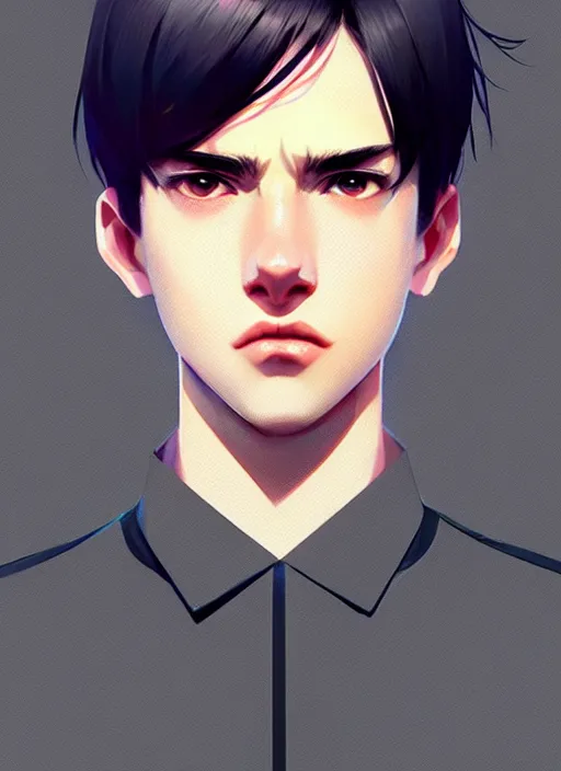 Image similar to a very handsome, girly boy of eighteen with grey eyes and hair and a tear mole under his right eye perfect face, symmetric eyes, sharp focus, specular reflection, occlusion shadow, artstation, by ilya kuvshinov and jeremy lipking, light novel cover art, 3 d epic illustrations, symmetric body