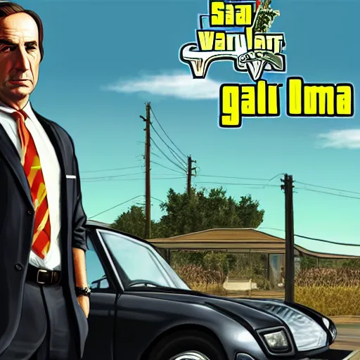 Image similar to saul goodman in the style of gta v cover art