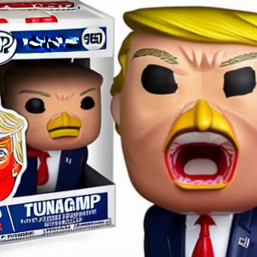 Prompt: funko pop of donald trump, angry expression, pecked lips,