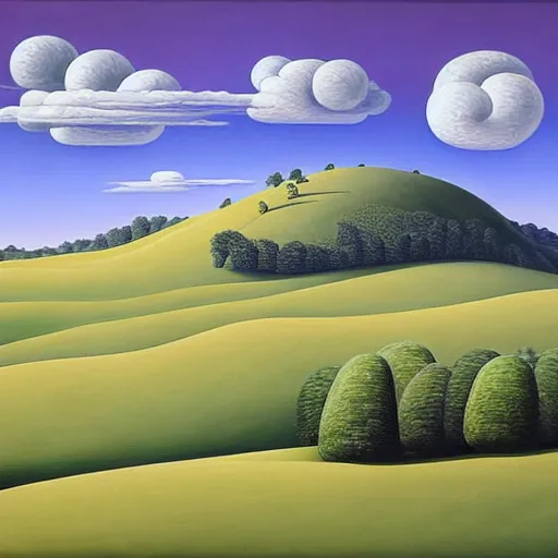 Prompt: a painting of the rolling hills, an ultrafine detailed painting by rafal olbinski, behance contest winner, pop surrealism, detailed painting, very detailed, minimalist, skeuomorphic, airbrush art