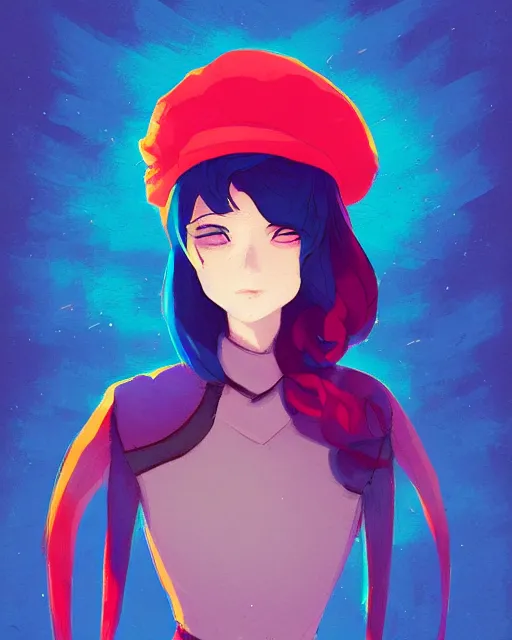 Image similar to girl with beret, colored manga panel, drawn by Anton Fadeev