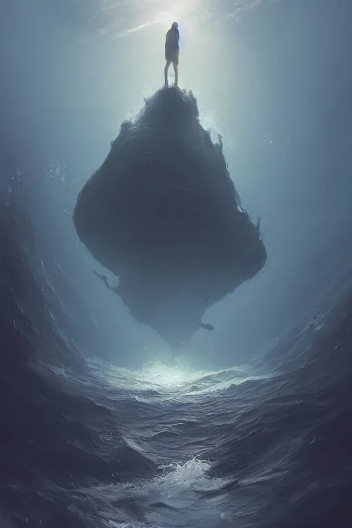 Prompt: Facing the monster of the deeps, digital art, dark atmosphere, ocean by Marby Kwong, (((((((Makoto Shinkai Raphael Lacoste Martin Deschambault Finnian MacManus ArtStationhq IAMAG