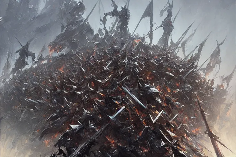 Image similar to a huge pile of swords, by greg rutkowski