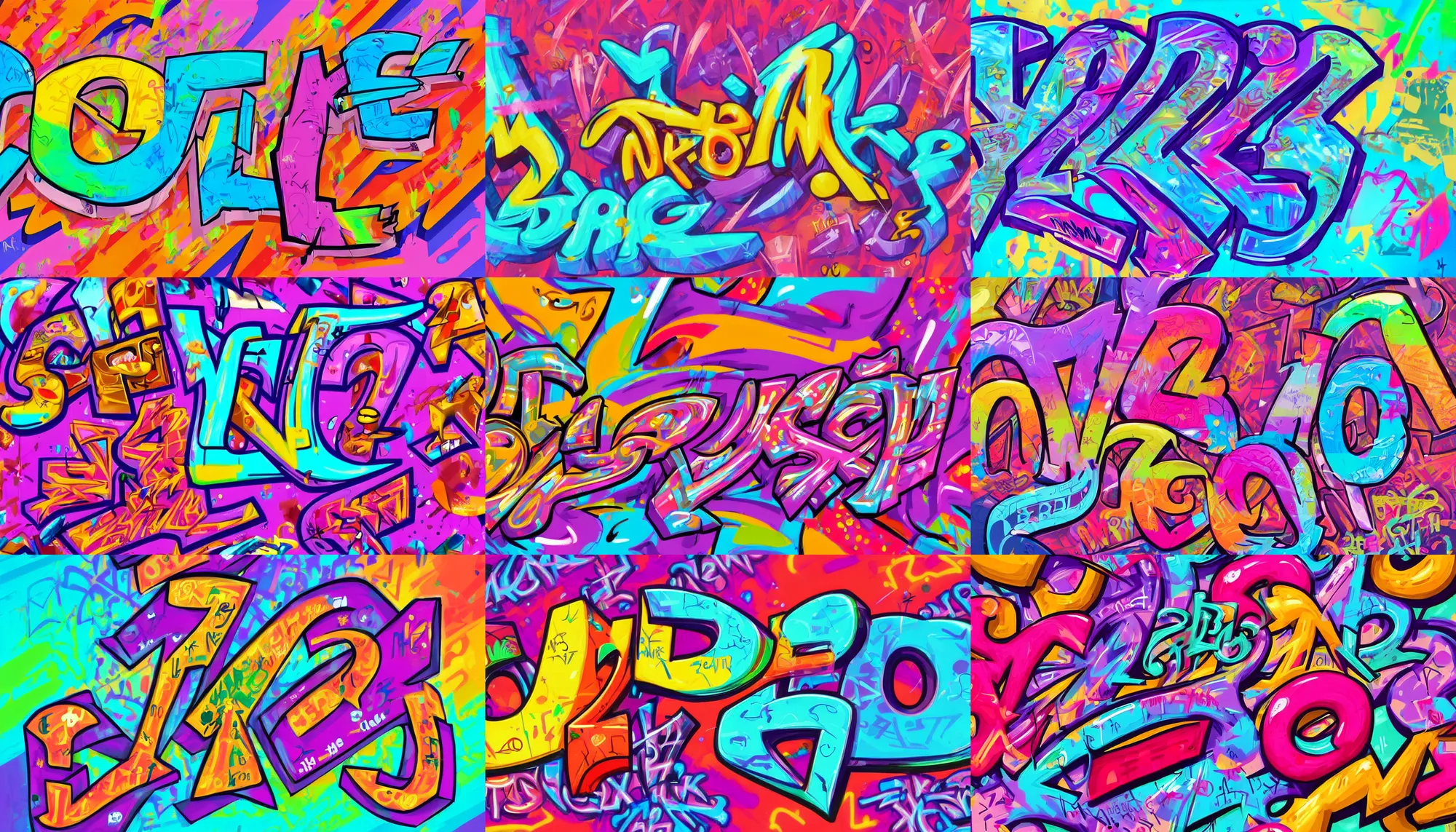 Prompt: graffiti letters, highly detailed, digital painting, artstation, concept art, sharp focus, illustration, by lisa frank