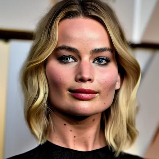 Prompt: a woman who is a genetic combination of jennifer lawrence margot robbie laura bailey pokimane, medium shot, detailed eyes,