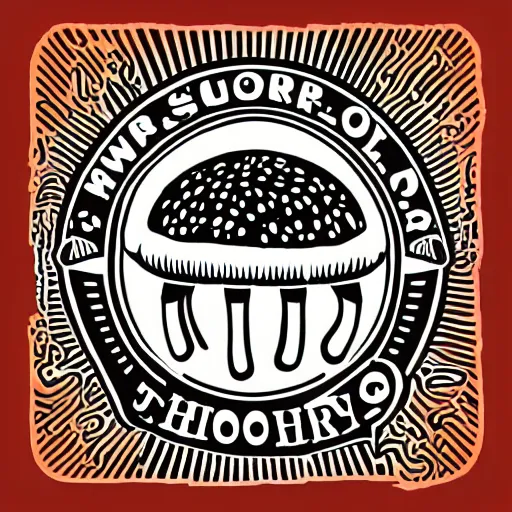 Prompt: Spencers Shroomery logo. Mushroom theme, transcendent style, by Aaron Draplin