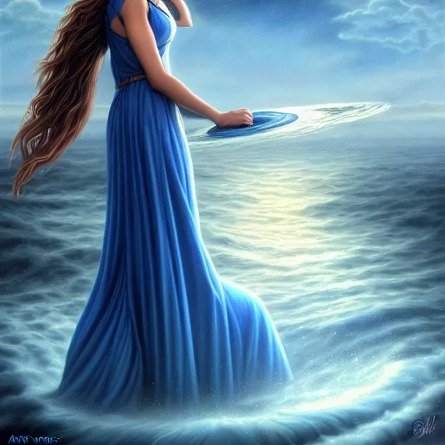 Image similar to beautiful!! water witch with intricate blue robes artgerm anne stokes highly detailed 8 k hdr smooth sharp focus high resolution award - winning photo photorealistic