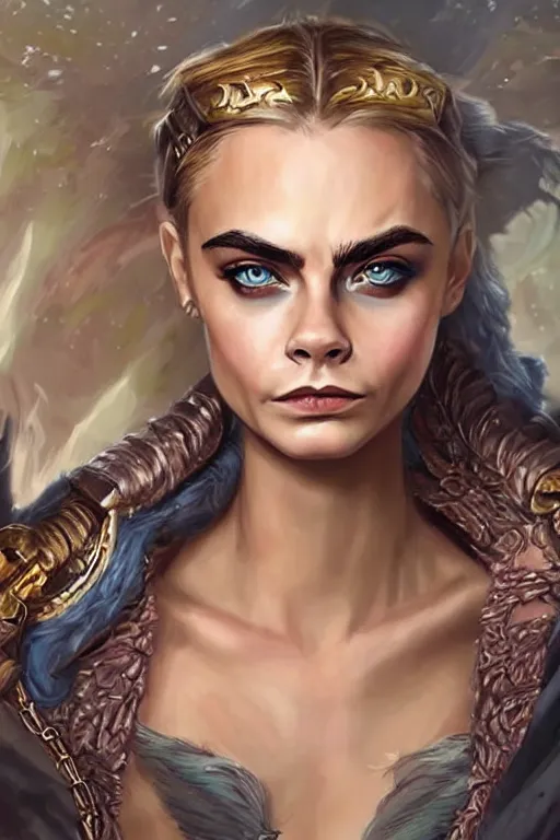 Prompt: cara delevingne portrait as a dnd character fantasy art.