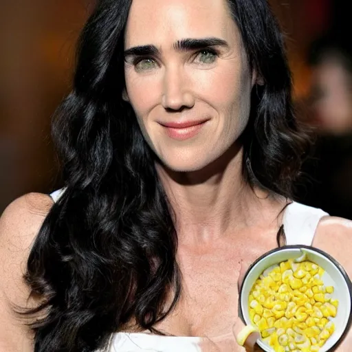 Prompt: jennifer connelly inside a piece of corn