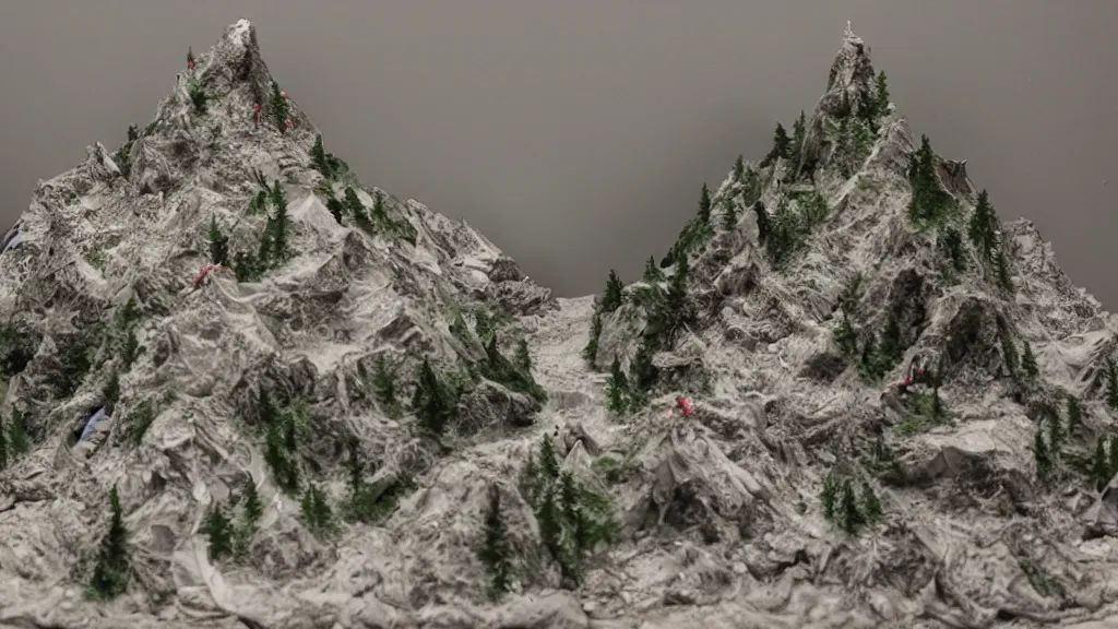 Prompt: a mountain model made of plastic