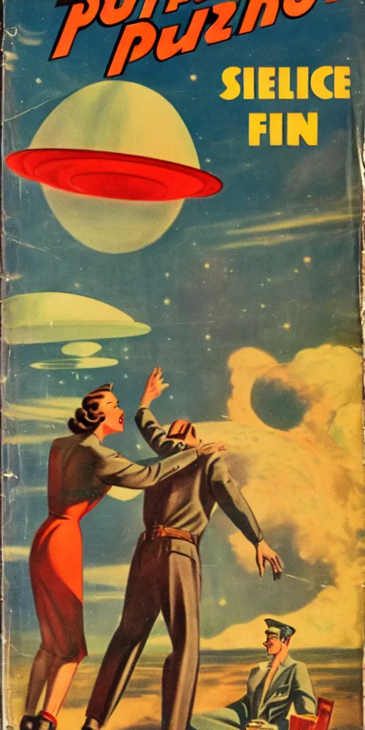 Image similar to 1 9 4 0 s pulp science fiction magazine cover art without text, no text, no fonts, ufo abduction