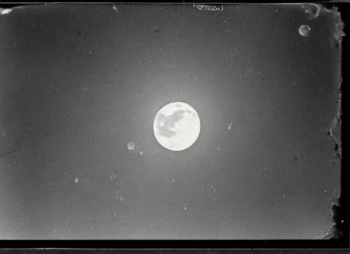 Prompt: vintage photo still of the moon!!!! exploding!!!! exploding moon moon explosion fragments on one side moon rupture moon exploding moon explosion over new york city in the 1 9 2 0 s, black and white, weathered, edge vignette, explosion in the sky, moon exploding